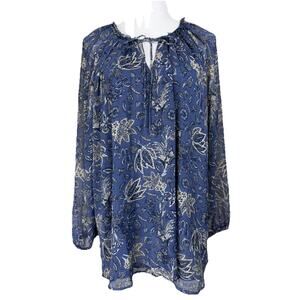 Lane Bryant Floral Shimmer Long Sleeve Peasant Top size 18/20 Blue Gold Boho